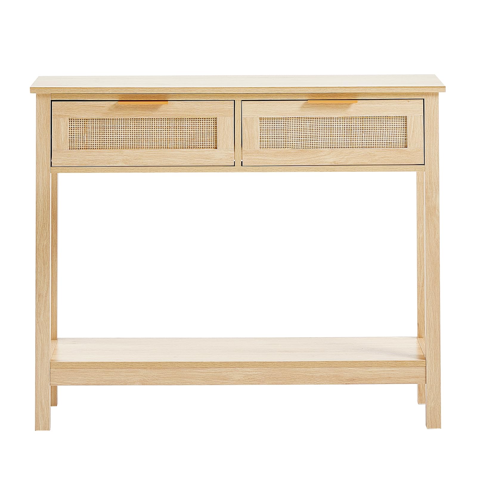 VEVOR Tavolo Consolle in Rattan con 2 Cassetti Portaoggetti, Tavolo Ingresso con Porta Scorrevole in Rattan Naturale, Tavolo Consolle Divano per Soggiorno, Studio, Ingresso o Parete TV, Naturale