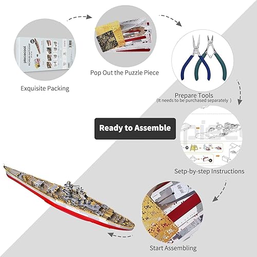Miniatura 3 de Piececool Rompecabezas de metal 3D para adultos, kits de modelos de acorazado Richelieu, modelos de guerra militares, kit de construcción de naves