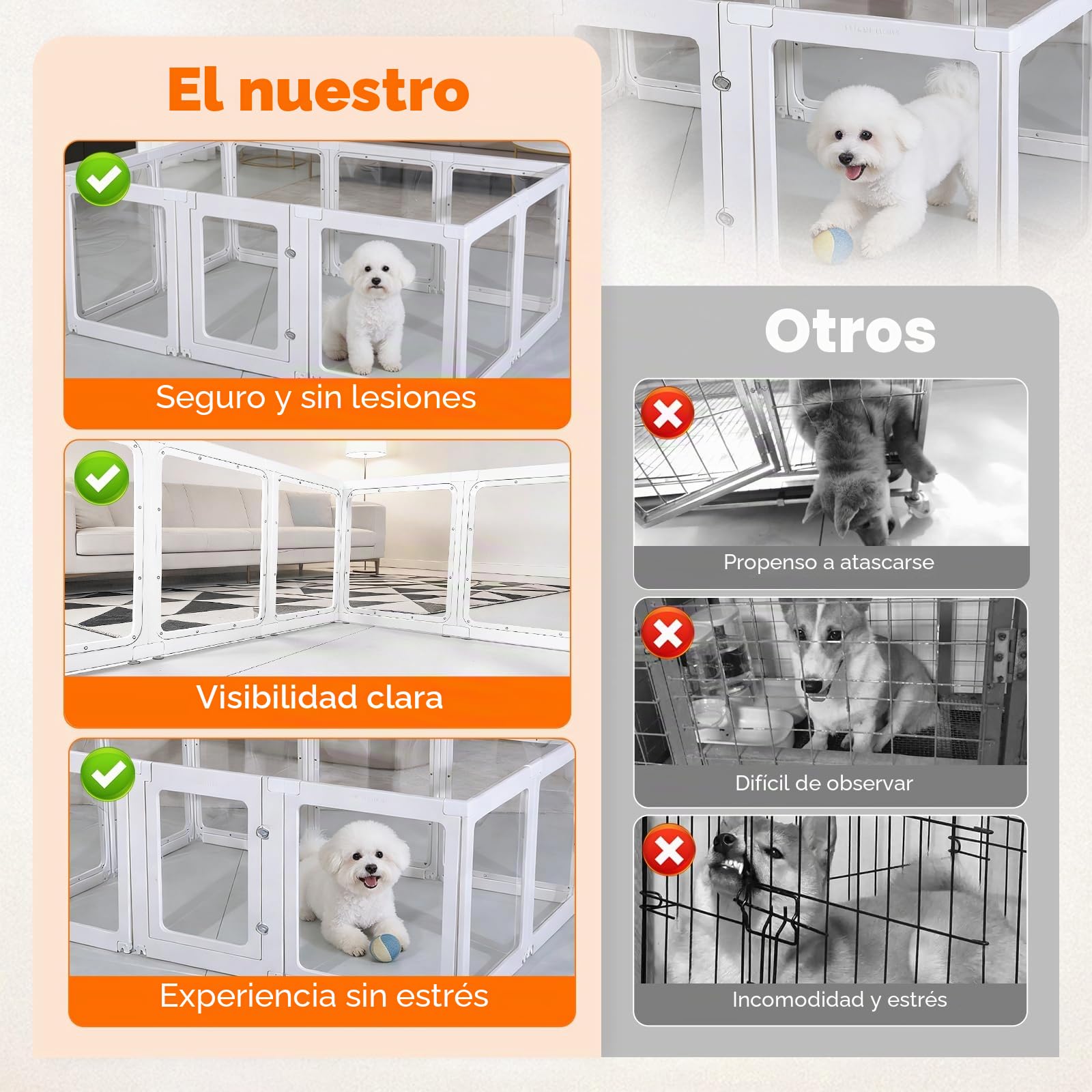 Parque para Perros de acrílico,10 Paneles bolígrafo de fácil Montaje,60cm Vallas para Perros para Interior y Exterior con Puerta con Cerradura,Cerca del Corral para Mascota 152 * 102 * 61CM