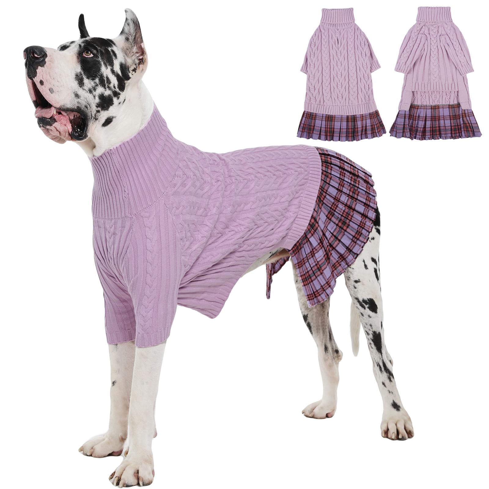 Robe pull pour grand chien pour balades d'hiver, tricot torsadé violet chaud taille 4XL