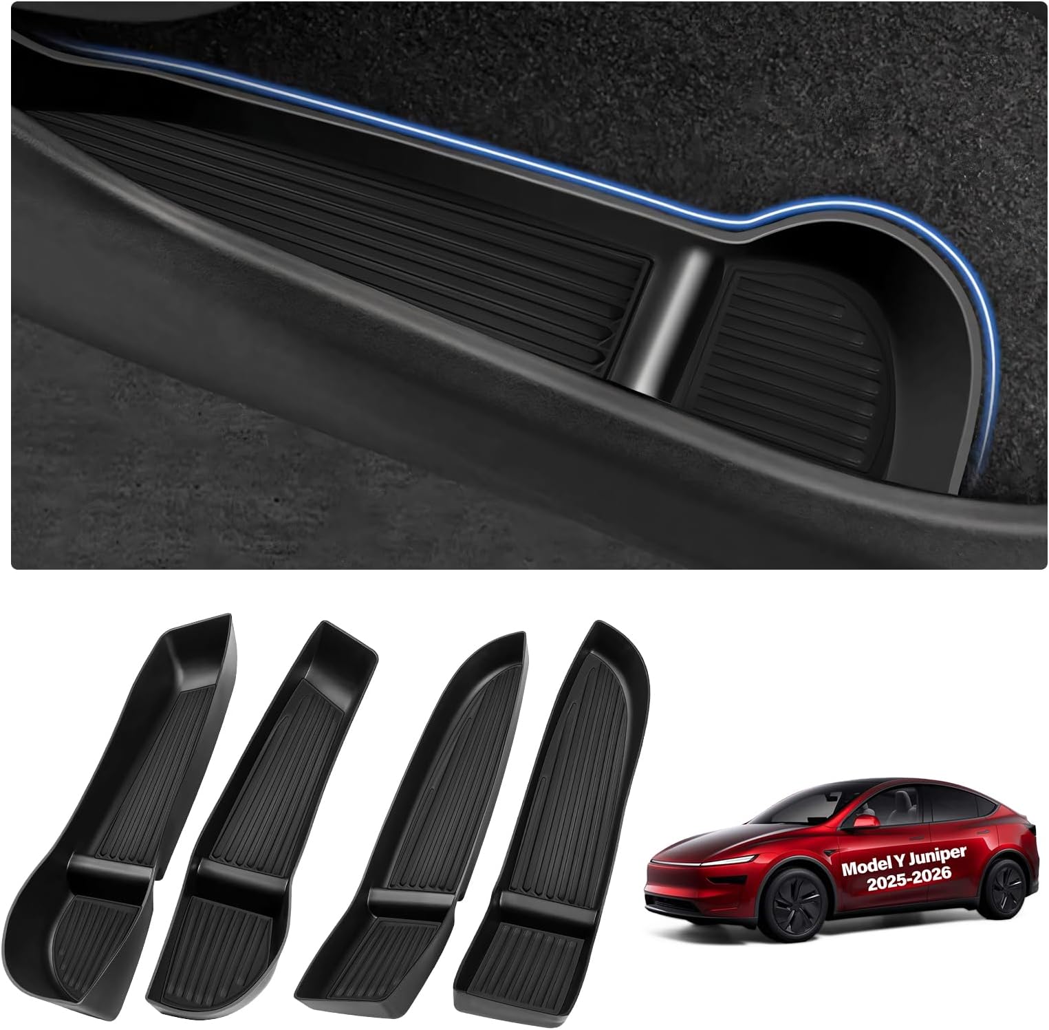 for Tesla Door Side Storage Box Model Y Juniper Refresh Accessories 2025 2026 Door Storage Tray Front Rear Side Slot Pockets Liner Protector TPE Tray Door Protector Side Storage Box 4PCS