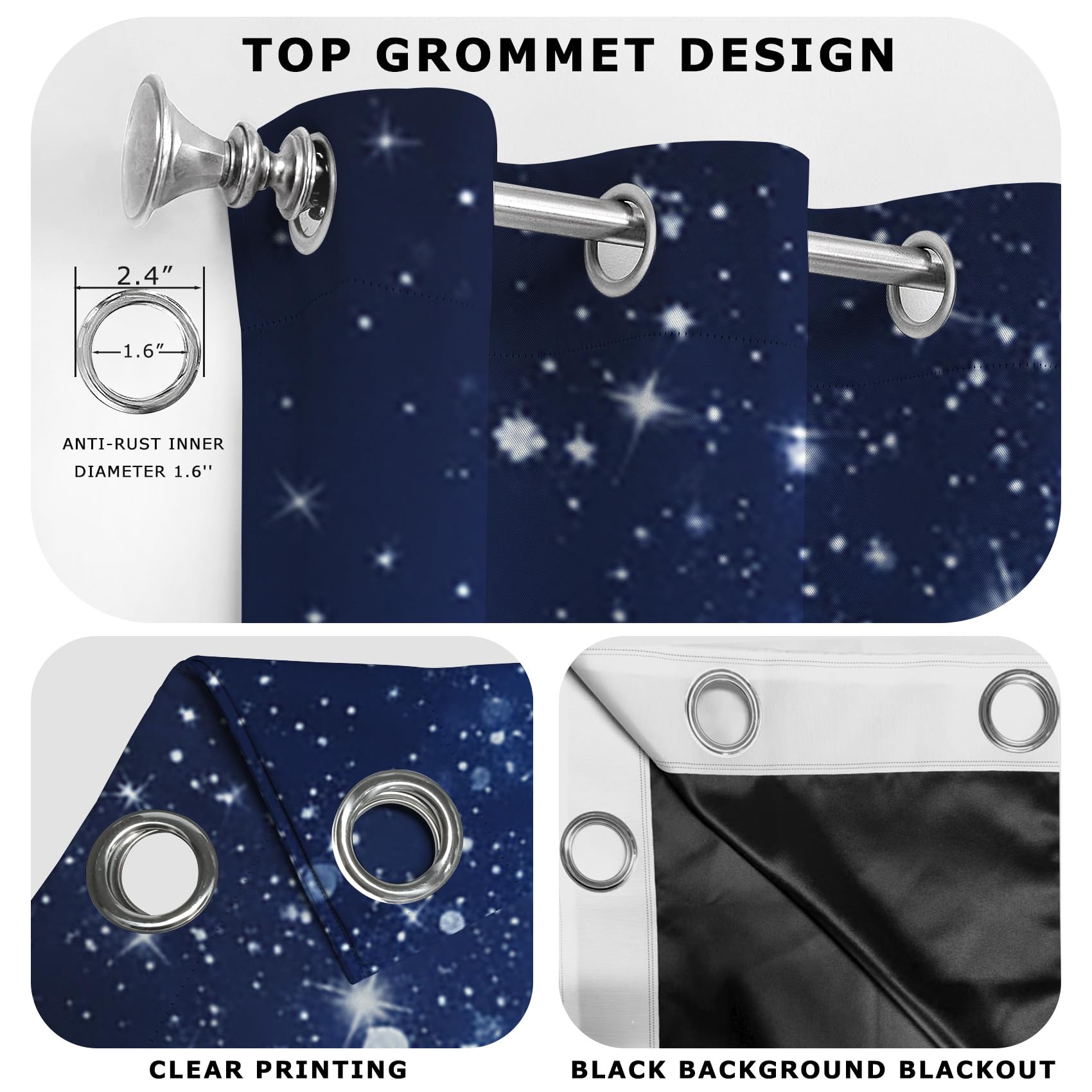 Glitzer Sternenhimmel Vorhänge Blickdicht mit ösen Blau Gardinen Galaxy Muster Gardinen Wohnzimmer Verdunklungsvorhänge für Schlafzimmer Fenster Vorhang 200 cm Lang 2er Set