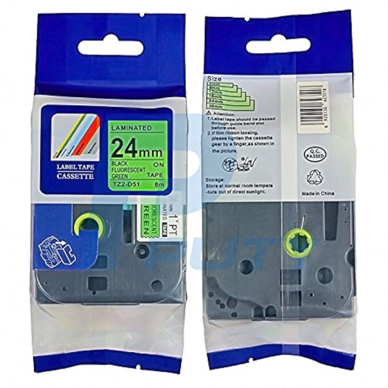 IDIK 1PK Black on Green Fluorescent Laminated Label Tape Compatible for Brother P-Touch TZe-D51 TZ D51 Tze D51(24mm x 8m)