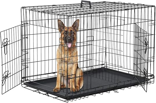 Amazon Com Dog Crate For Large Medium Dogs Folding Dog Kennel Cage With Plastic Tray Divider 48 Indoor Outdoor Metal Double Door Pet Playpen Heavy Duty Dog Pen Enclosure Black