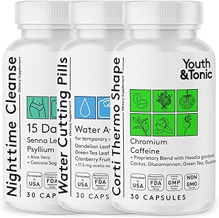Youth & Tonic Dietary Discipline for Mindful Eating, Cleanse, Detox & Energy Support – Water Weight, Gut Cleanse & CortiThermo Shape for Metabolism, Loss of Body Fluids, Break The Plateau, 90 Pills