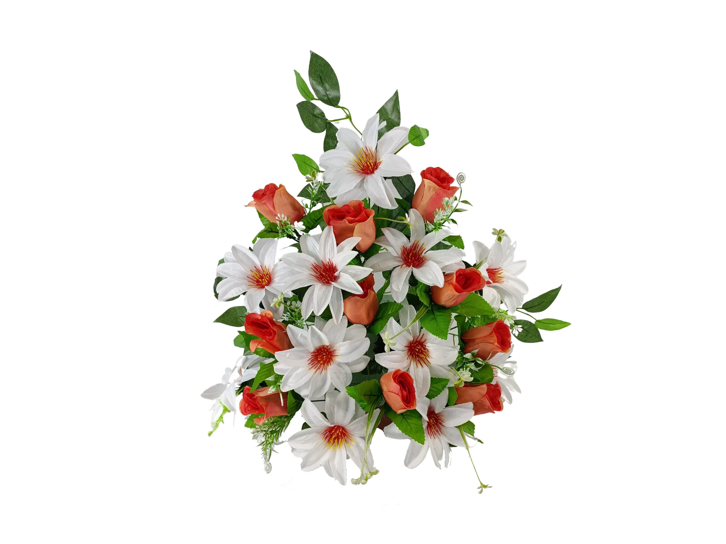DRW Centre de Fleurs artificielles pour cimetière bourgeons et Dahlias Blanc et Orange 60x40 cm