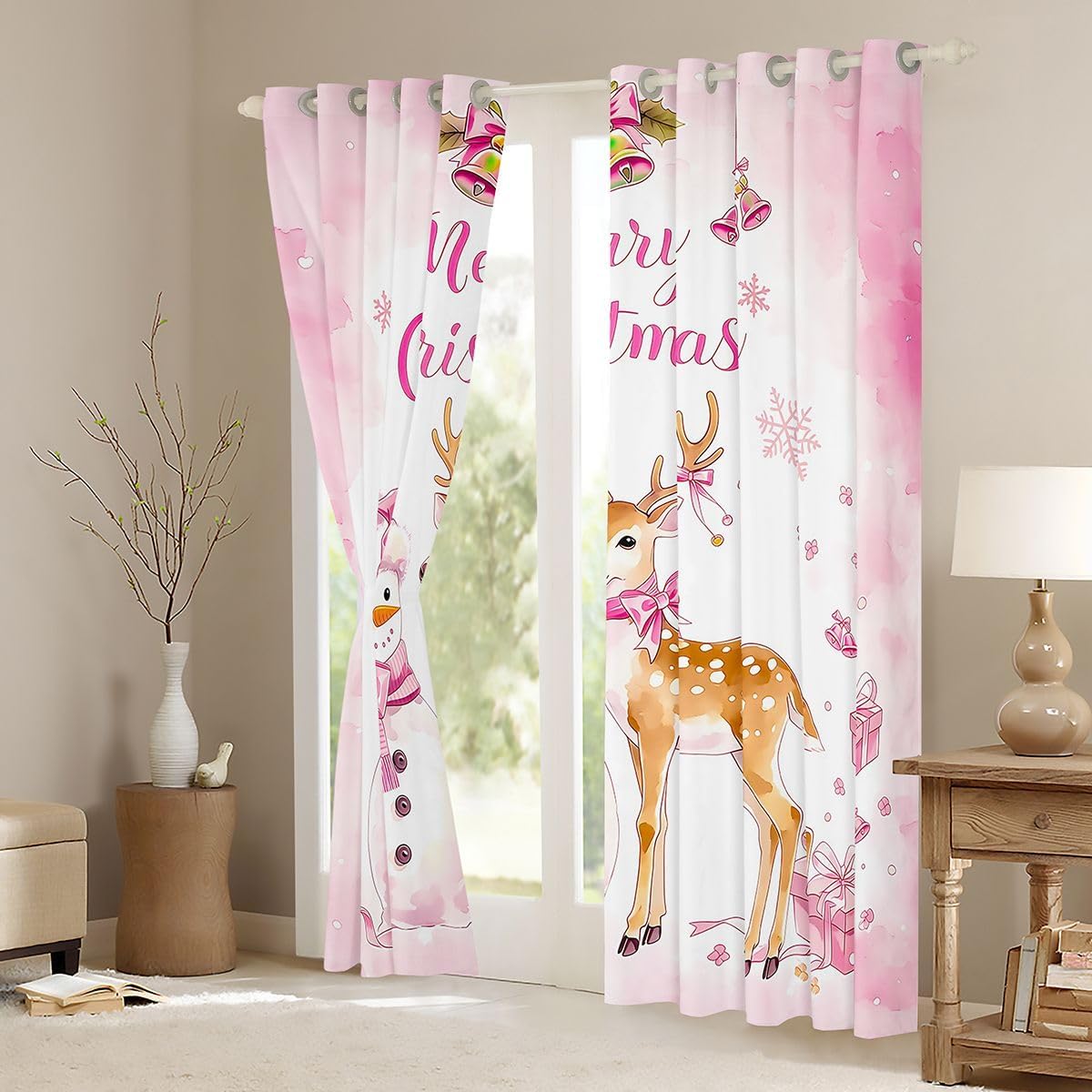 Feelyou Christmas Blackout Curtains Snowman Elk Painting Darkening Drapes for Bedroom Living Room Decor Funny Wild Animal Thermal Insulated Shades Window Treatments, 2 Panels 38 x 45 Inch image 3