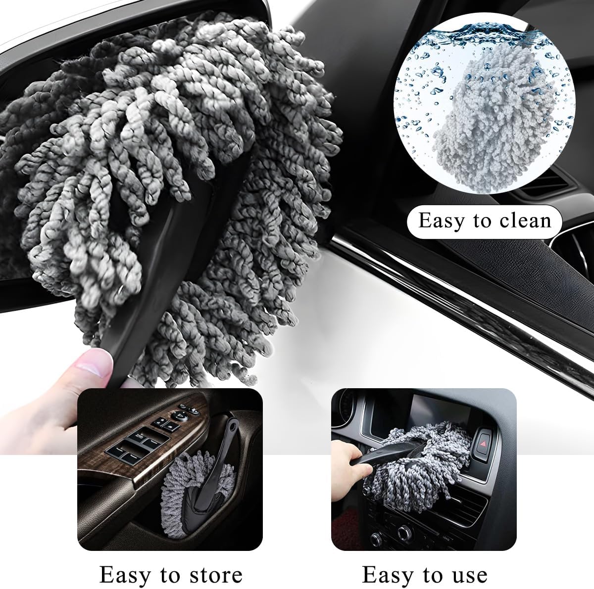 KVAEY 2 PCS Car Dash Duster Brush, Super Soft Microfiber Multi-Functional Car Cleaning Brush, Scratch Free Dash Dusting Tool with a Anti-Skid Handle for Vehicle Home Kitchen Cleaning (Gray+Blue)