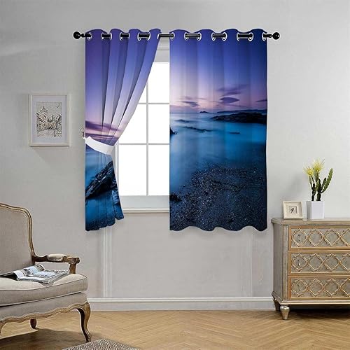 Miniatura 2 de Cortinas para Sala Elegantes Modernas Mar y Cielo Paisaje Acordeón Divisor de Habitaciones Cortinas para Separar Cuartos 63 pulgadas de ancho por 63