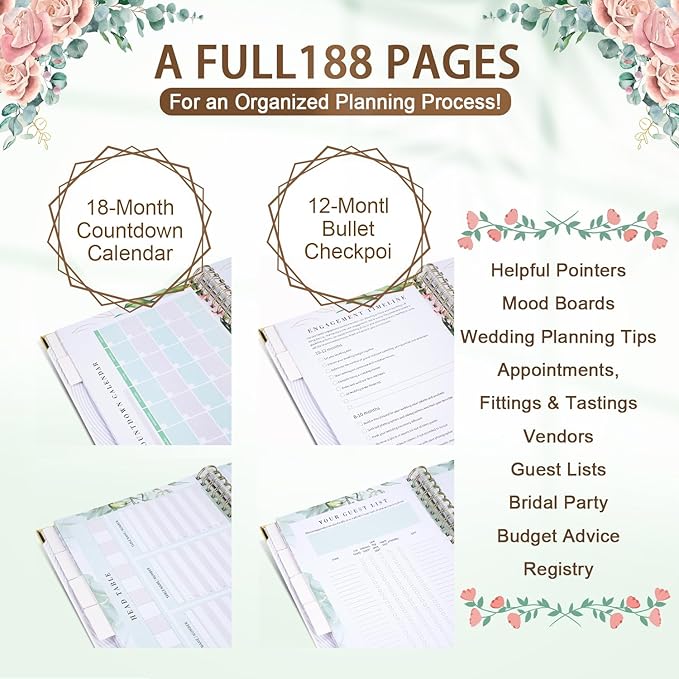 Wedding Planner Notebook: Gold Foil Hardcover, 188 Pages, Gift for Engaged Couples