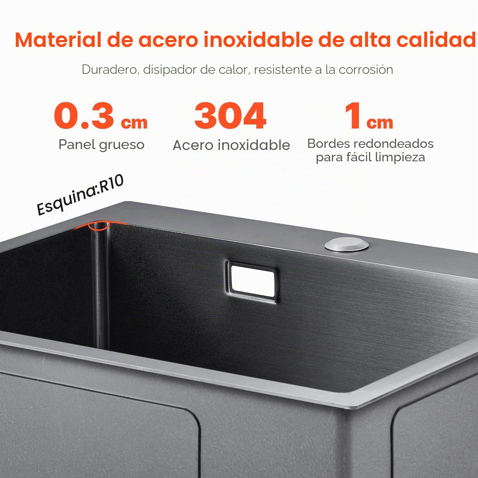 VEVOR Fregadero de Cocina con Montaje Superior de Acero Inoxidable 304, con Accesorios, Fregaderos de Lavavajillas Domésticos para RV, Cocina de Preparación y Barra, Negro, 550 x 450 x 190 mm