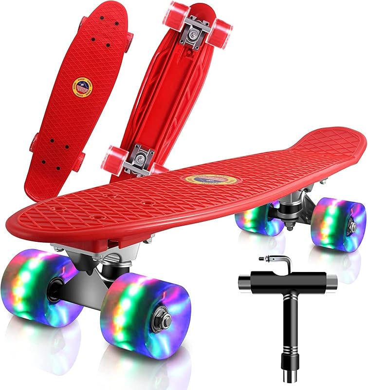 Monopatín Skateboard Completo Niños con 4 Ruedas LED para Niño y Niña Penny Board Mini Cruiser de 55CM con Herramienta T de Patinete Todo-en-uno