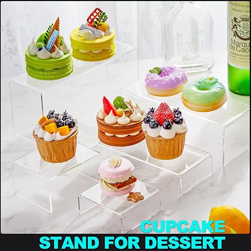 Vista 4 de Sintuff Juego de 4 elevadores de acrílico grandes para exhibición, soportes de exhibición de acrílico transparente, estantes de exhibición