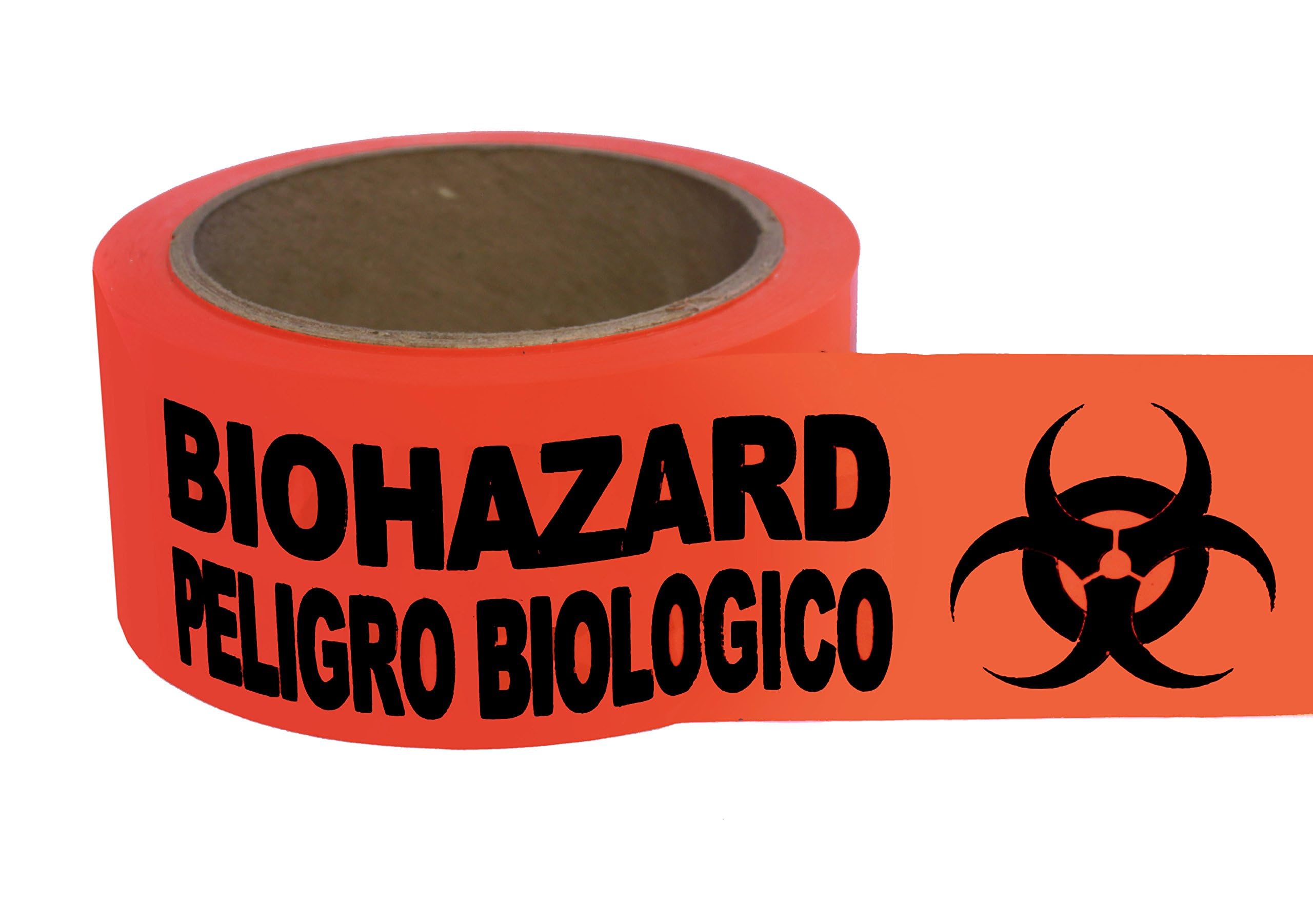 ChromaLabel 2 Inch Biohazard Peligro Biologico Spanish Biohazard Warning Safety Caution Tape, High Visibility Weatherproof Permanent Adhesive PVC Tape