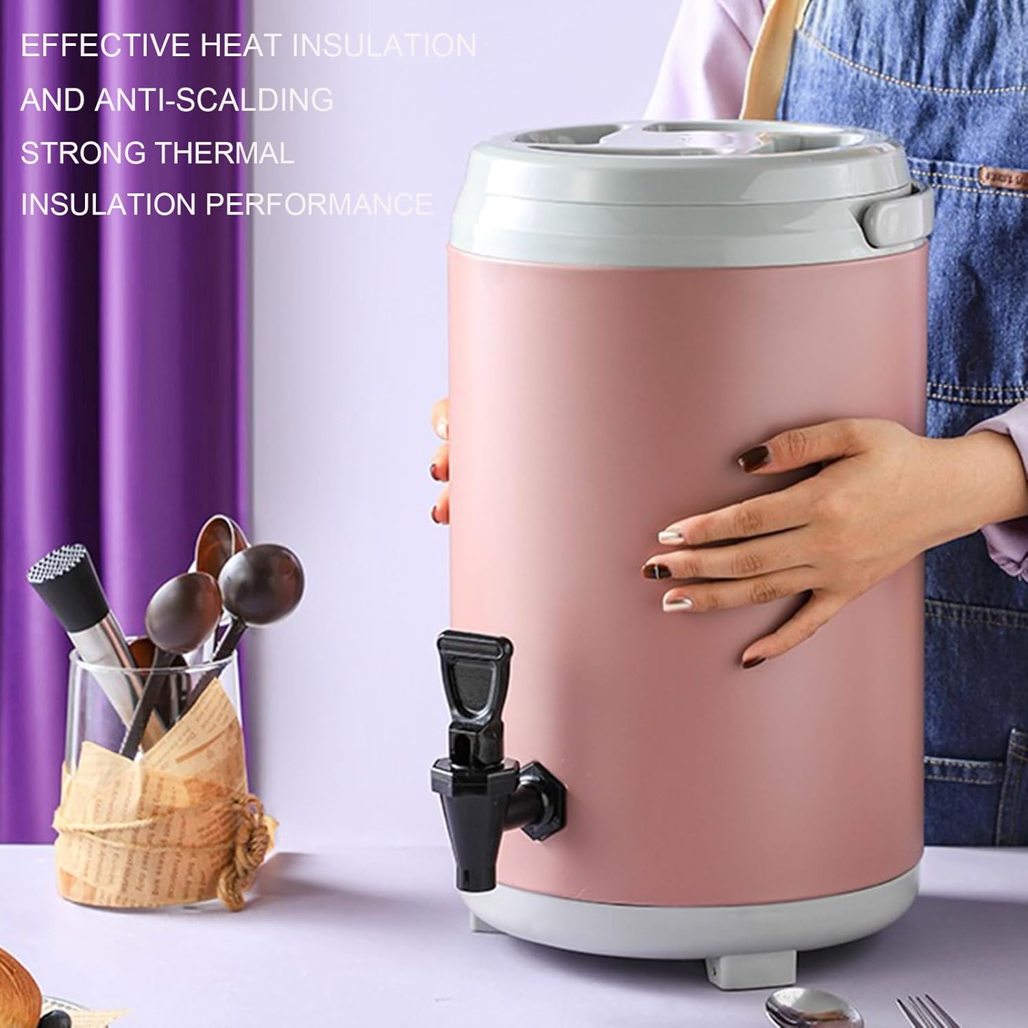 Hot Water Dispenser Urn, Stainless Steel Insulated Beverage Container with Faucet, Commercial Drink Server for Coffee, Milk Tea, and Cold & Hot Beverages