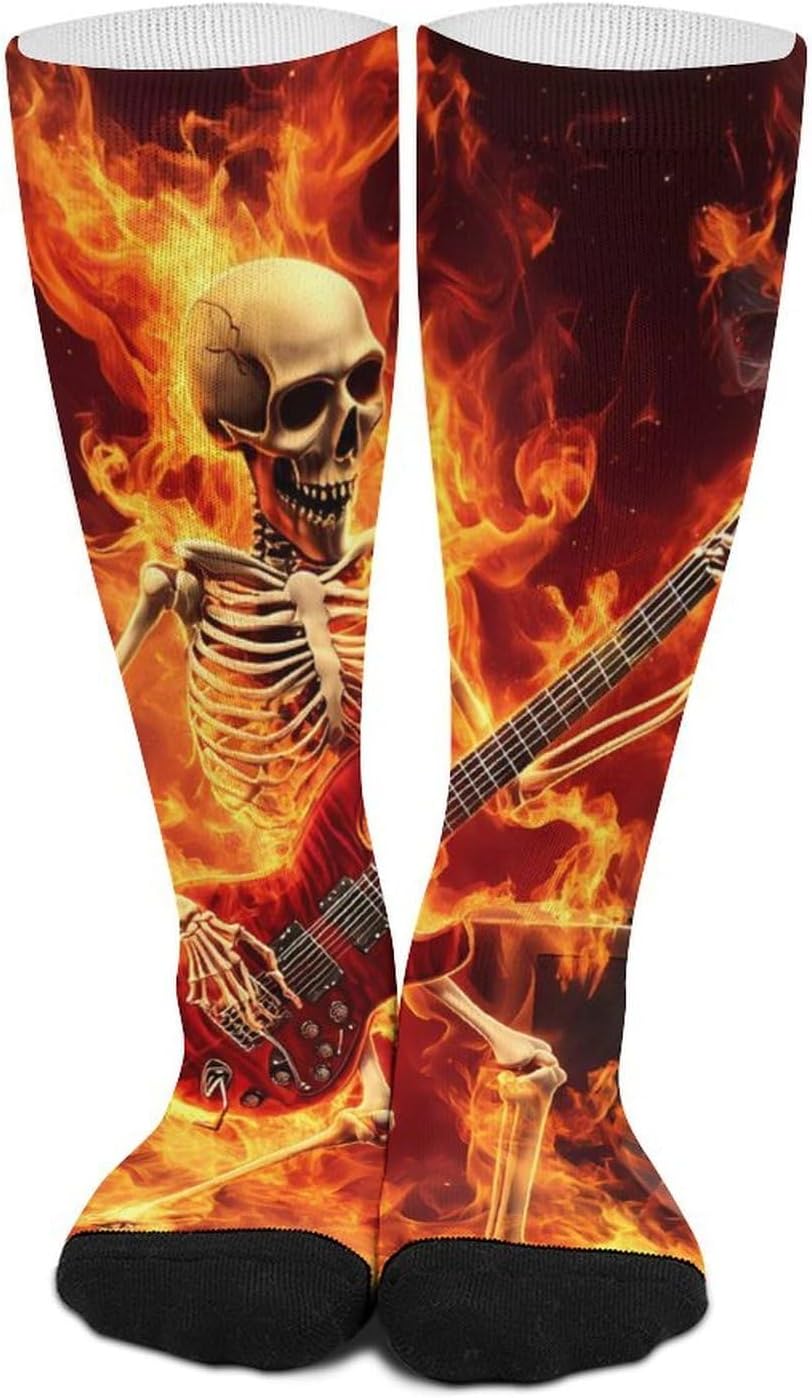 Rocks-Heavy Metal Electric Guitar Knee High Socks Athletic Long Stockings Sport Casual Crew Tube Sock Boot