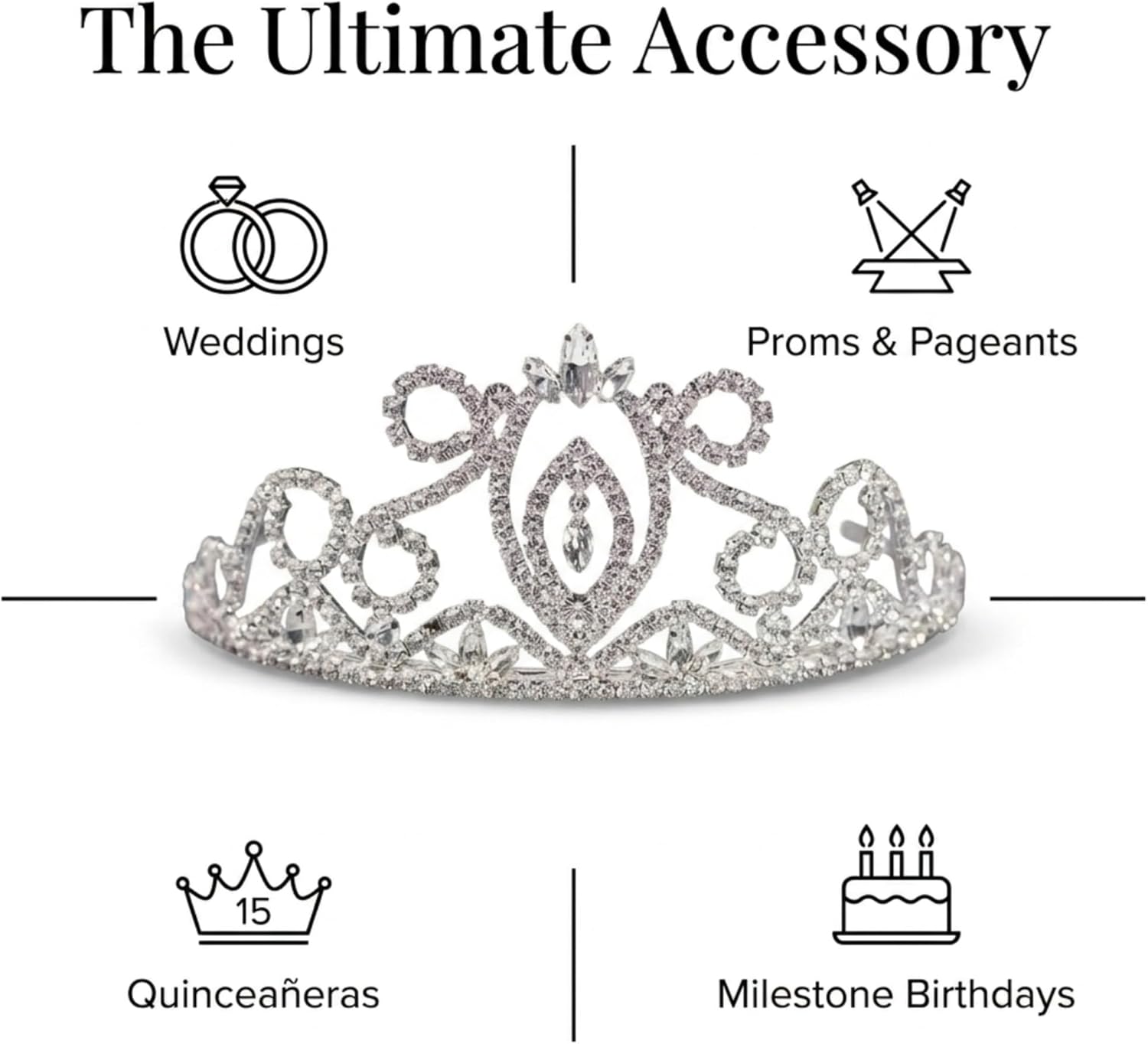 Anderson's Della Rhinestone Tiara, Sparkling 3-Inch Silver Crown with Clear Faux Diamonds, Adjustable Band & Comfort Combs, Perfect for Weddings, Proms, Pageants, Birthdays & Quinceañeras