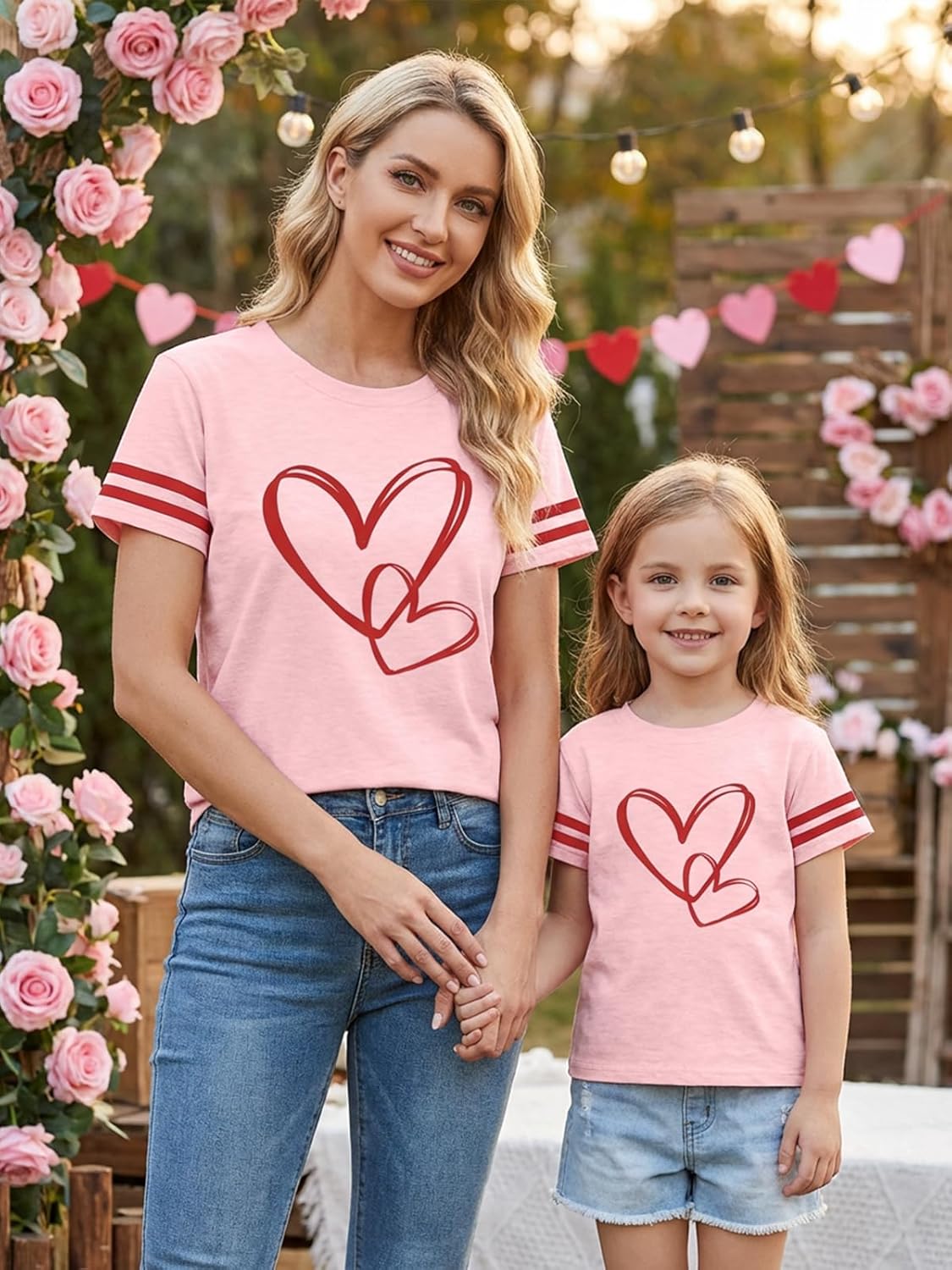 Mommy and Me Valentines Outfits Valentines Shirts for Women Cute Matching Love Heart Graphic Tee Tops - Image 3