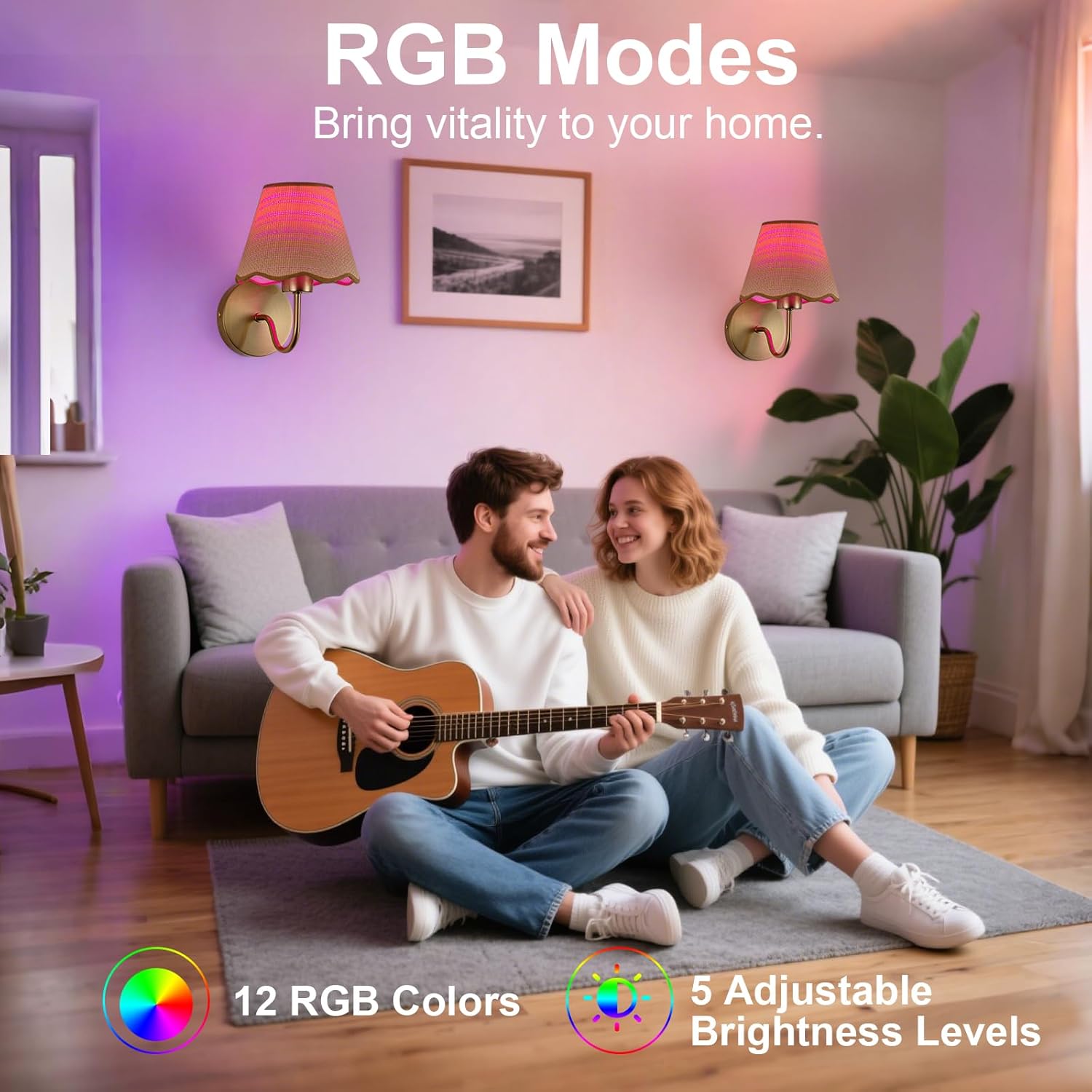 ADISUN Battery Operated Wall Sconce Set of 2, Gold Wall Lamps Rechargeable Bulbs for Living Room, Rattan Shade Wireless Wall Lights for Bedroom Living Room Hallway Kitchen(2 Bulbs Included)