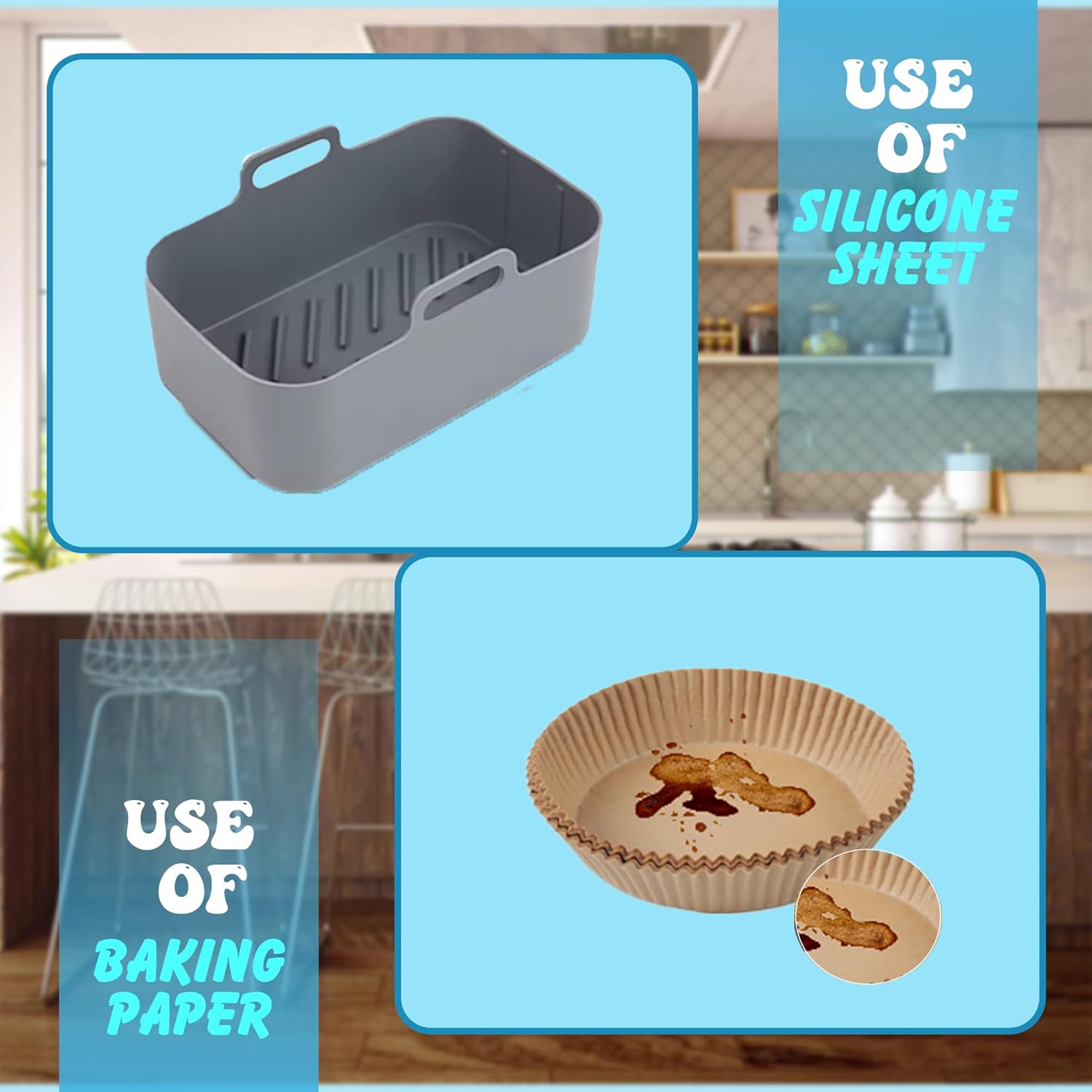 Silicone Air Fryer Liners 2 Pack, Reusable Liners Compatible for all Ninja Foodis DZ201, DZ401, DZ550, COSORI, Chefman, Instant Air Fryer, and 6-in-1 8-10QT