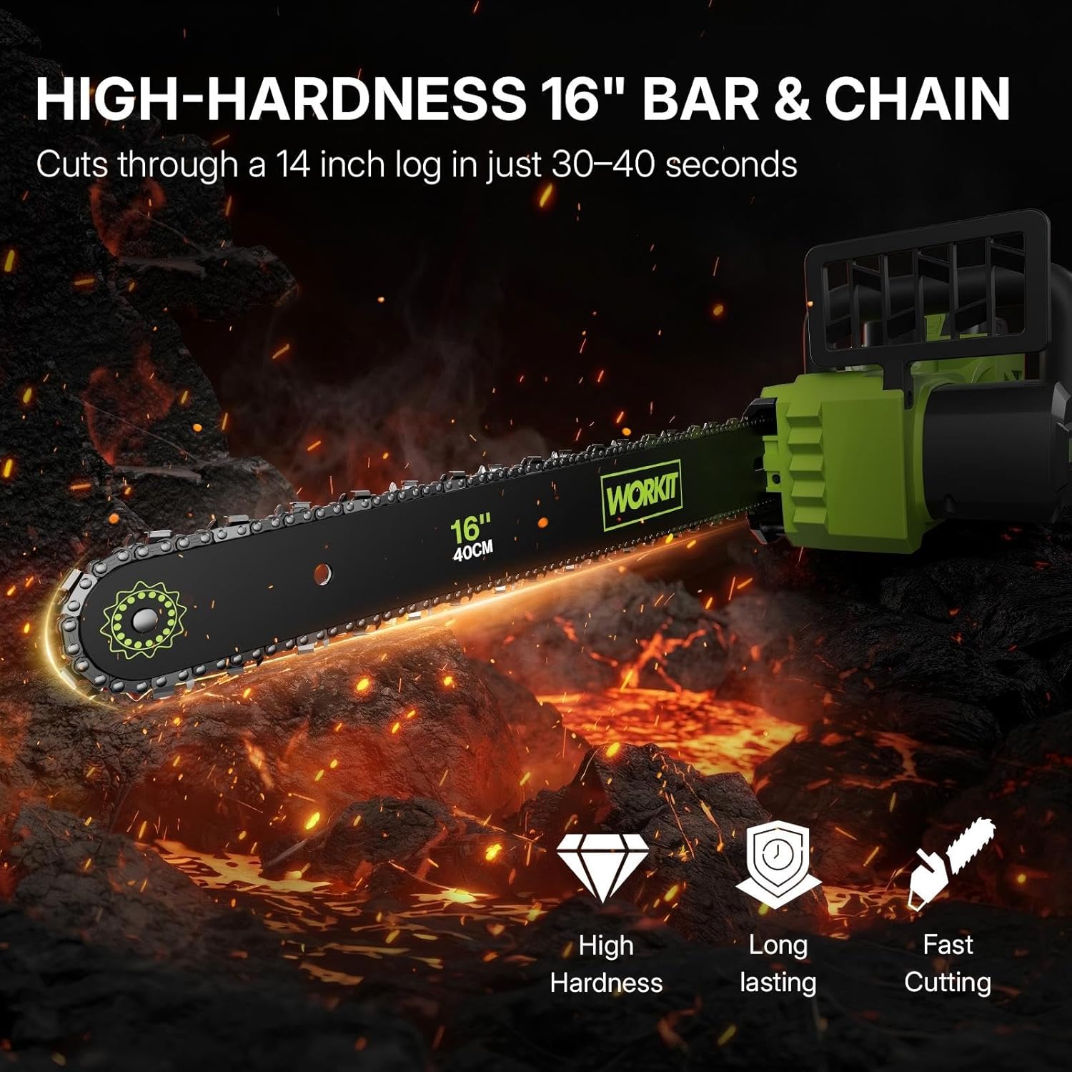 WORKIT 16 Inch Electric Chainsaw, 40V Brushless Chain Saw Cordless with 2×4.0Ah Batteries, Tool-Free Chain Tension, Auto Oiling, Battery Chainsaw for Tree Trimming, Wood Cutting, Yard Work