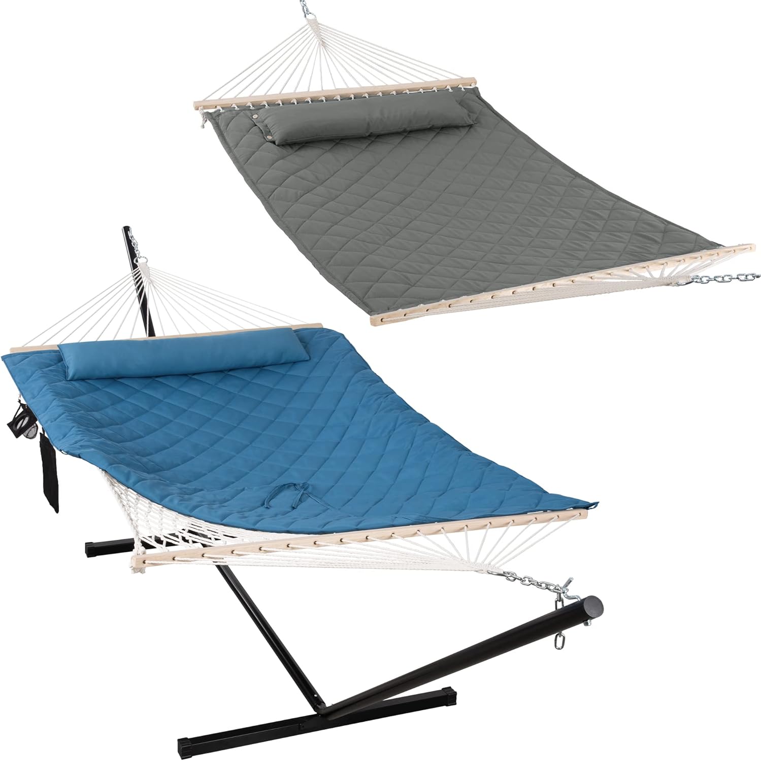 ANOW Rope Hammock with 12 Feet Steel Stand, Portable Grey Hammock with Pillow, 450 LBS Weight Capacity
