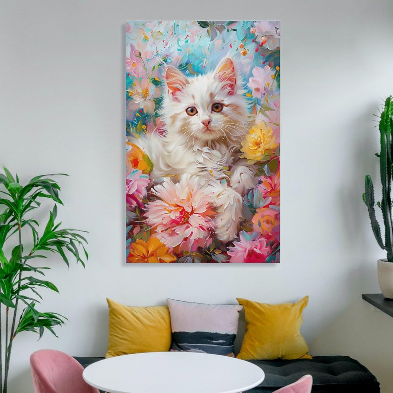 Amazon.co.jp: 絵画 かわいい子猫と花インテリア 絵画 かわいい