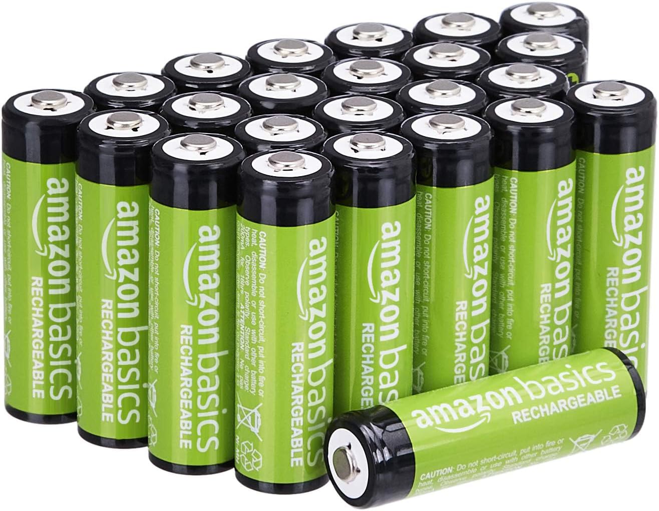Amazon Basics 24-Pack AA Rechargeable Batteries, Performance 2,000 mAh Battery, Pre-Charged, Recharge up to 1000x