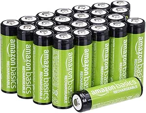 Amazon Basics 24-Pack Rechargeable AA NiMH Batteries, 2000 mAh, Recharge up to 1000x Times, Pre-Charged