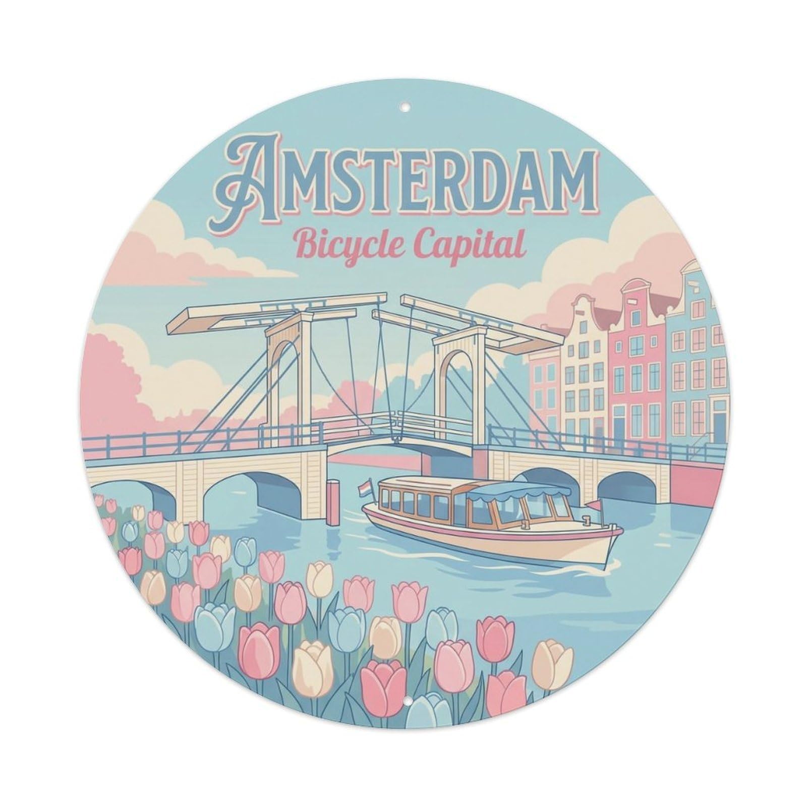 Vintage Travel Amsterdam Netherlands Scene Metal Tin Sign