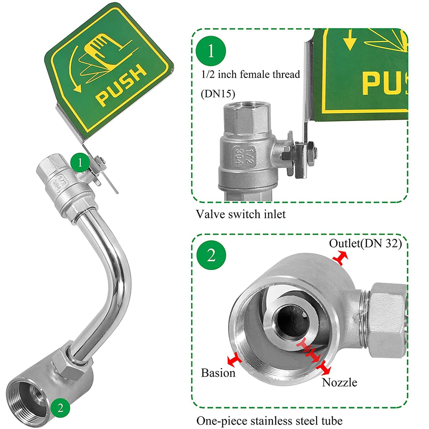 Lavaojos de Emergencia de Acero Inoxidable 304 para Montaje en Pared, lavaojos Profesional para Uso médico/químico/minero.