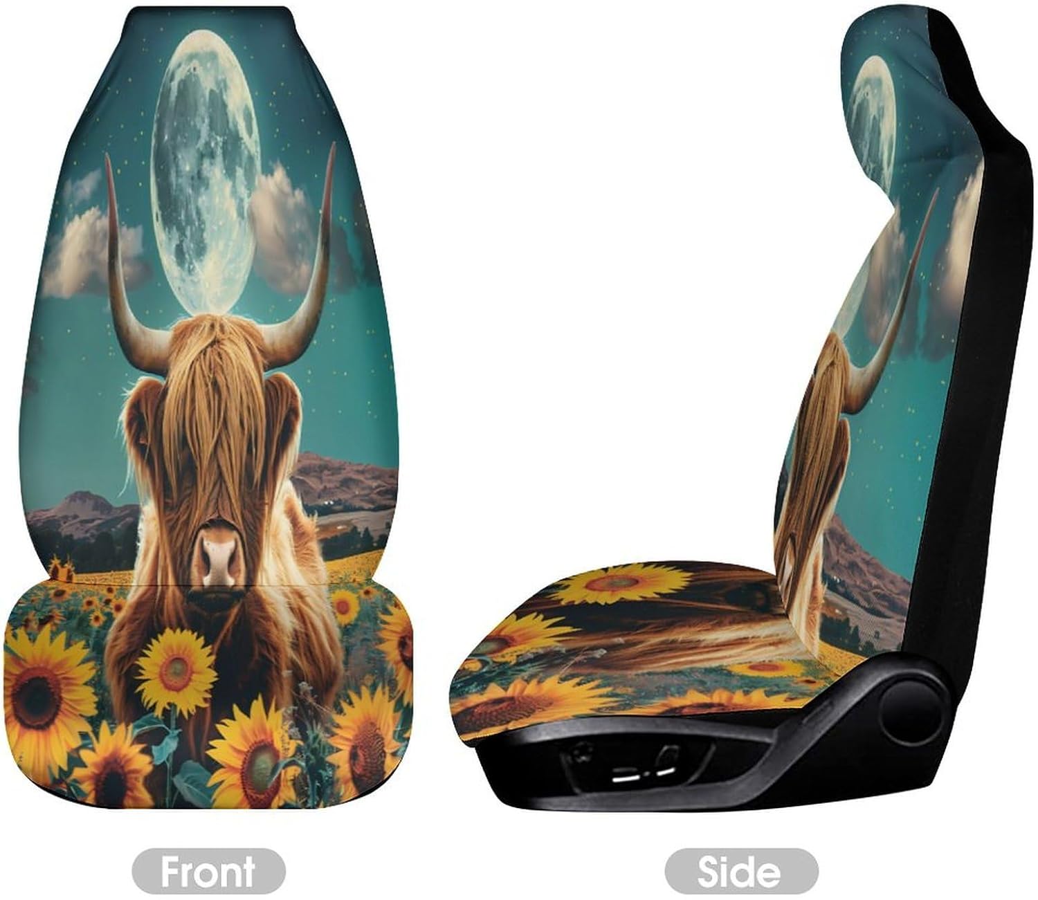 Highland Cow Sunflower Car Seat Covers Automotive Seat Covers Car Seat Protector Auto Front Seats Protector for Most Cars 2PCS