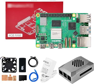 Yahboom Raspberry Pi 5 4GB Development Kit PD Power Adapter + ABS Shell with Fan + Heatsink + 64GB TF Card Ideal for AI Artificial Intelligence Programming Python Cortex-A76 CPU Ubuntu20.04 Pi5