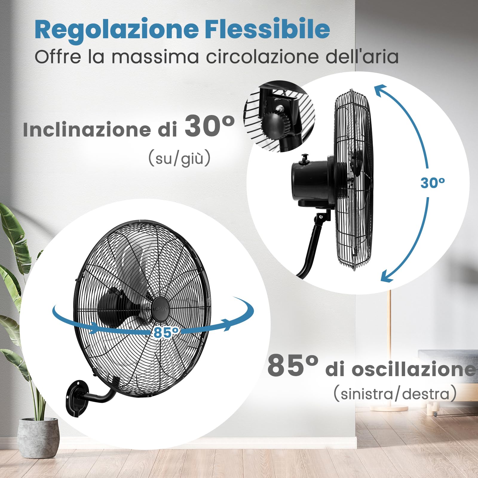 GYMAX Ventilatore da Parete con 3 Pale, Diametro 56 cm, 3 Livelli di Velocità, Kit Fissaggio Incluso, Grande e Potente, 120 W (Nero)