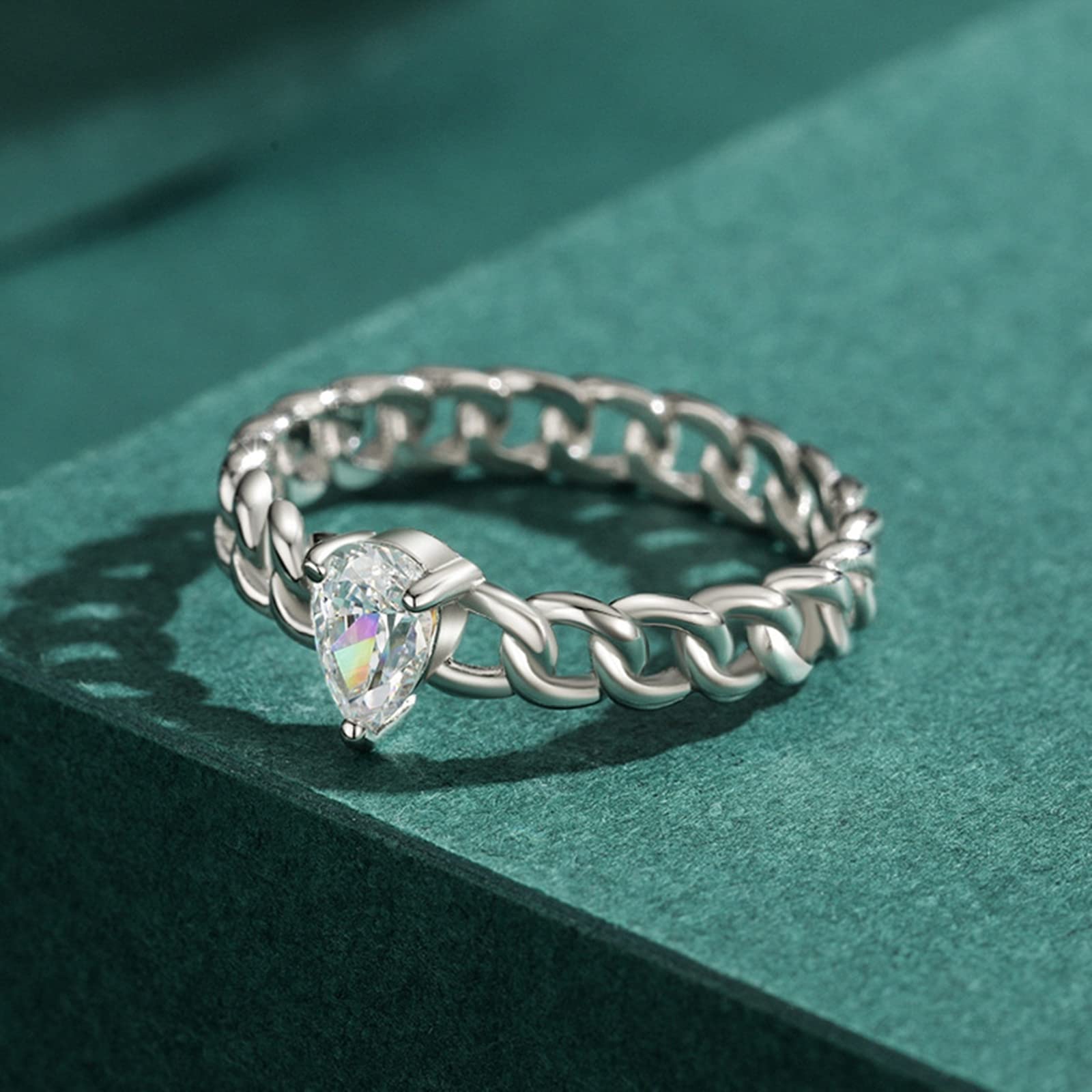 Anillo para mujer, oro auténtico, anillo de boda único con diamante cultivado en laboratorio, anillos de compromiso, forma de gota, oro blanco, anillo de banda para mujer
