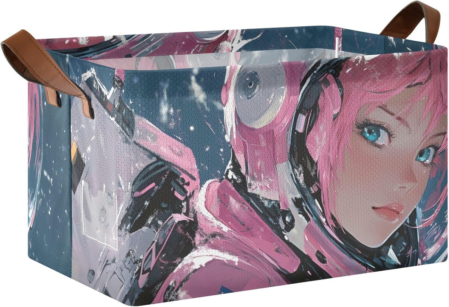 Anime Astronaut Collapsible Storage Basket 1 Pack Foldable Closet Cube Bins Organizer with Steel Frame for Laundry Bathroom Wardrobe
