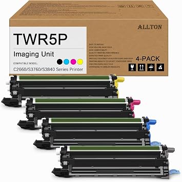 C2660 S3840 Drum Cartridge TWR5P Imaging Unit Replacement for Dell C2660dn C2665dnf C3760n C3760dn C3765dnf S3840 S3840cdn S3845cdn Color Printers4-Pack,Black Cyan Magenta Yellow