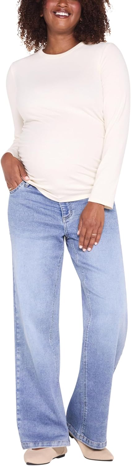 Motherhood Maternity Women's Under Belly Knit Denim Straight Leg Pregnancy Jeans