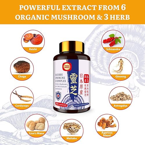 Miniatura 3 de Suplemento de complejo de hongos Reishi japonés de 1500 mg  Reishi, Chaga, Cordyceps, melena de león, Maitake, extracto de hongos Agaricus y 3