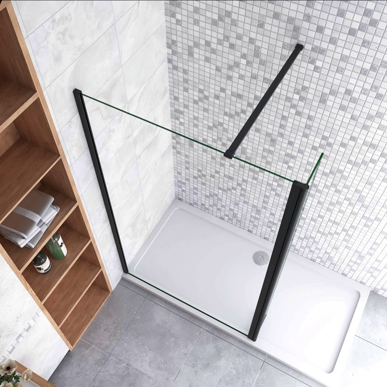 Walk in Doccia 120x200cm Due Pareti (90+30) cm Vetro 8mm Barra 90cm