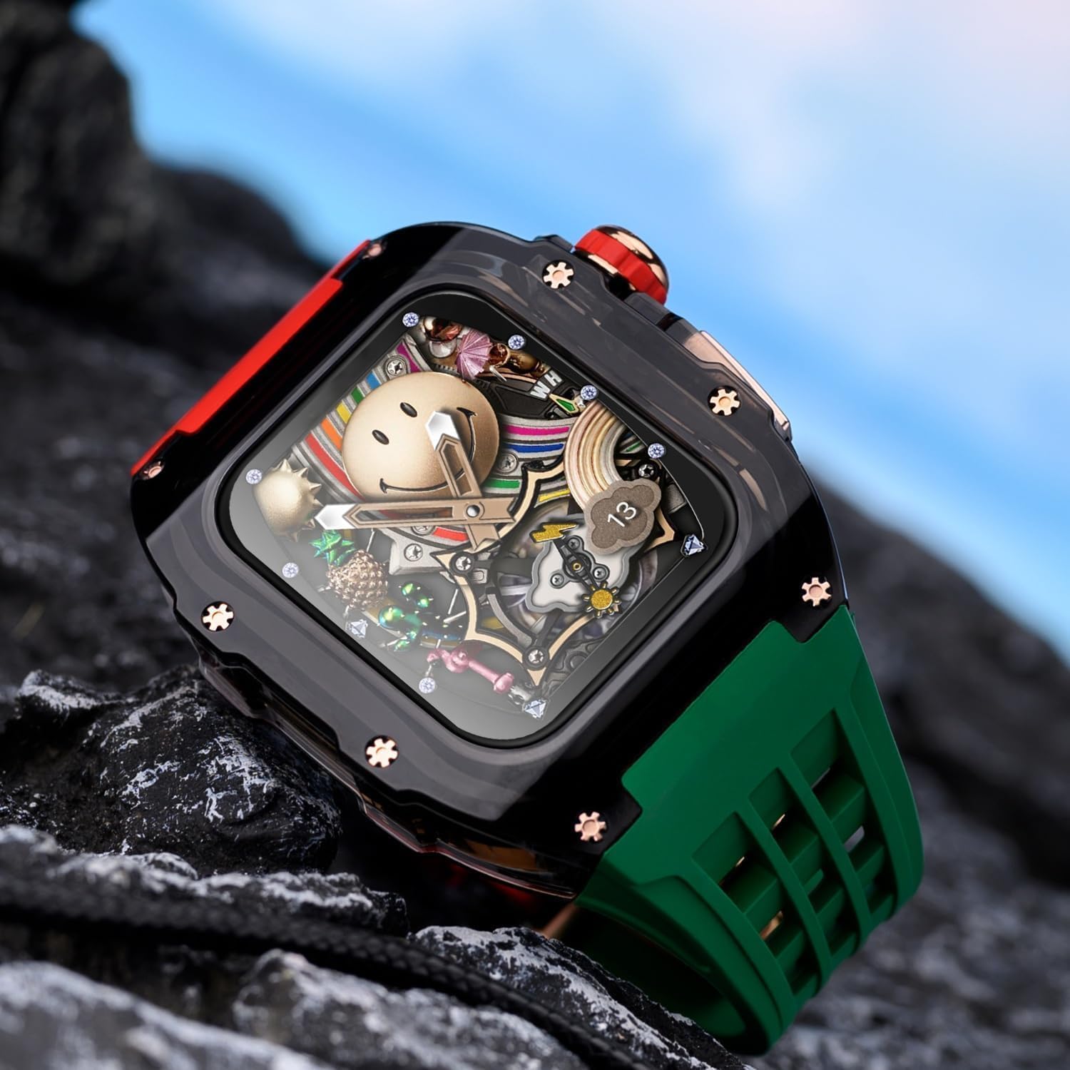 49mm 45mm 44mm Transparent Watch Case Rubber Band Mod Kit，For Apple Watch Ultra 2 8/7/6/5/4/SE Series，Men Women Rm Clear Watch Case Sport Breathable Strap Replacement