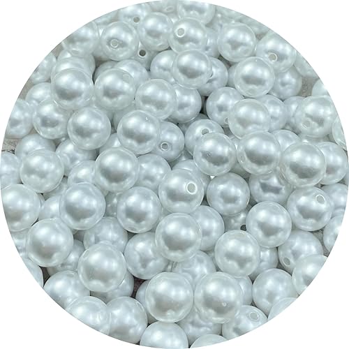 150 cuentas de perlas blancas de 0.472 pulgadas (0.472 in), cuentas redondas con agujeros para costura, manualidades, decoración, pulseras,