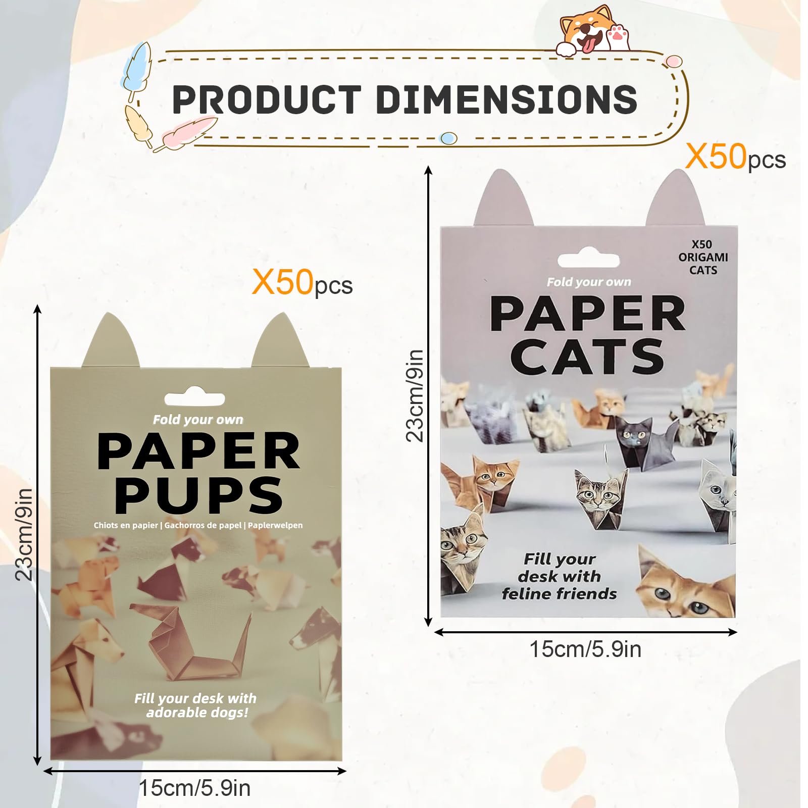 Terilamy 100 PCS DIY Paper Cats Kit, DIY Paper Cats 3D Origami to Fold Cute Cat Figures, Creative Origami Animal Kit - Image 2