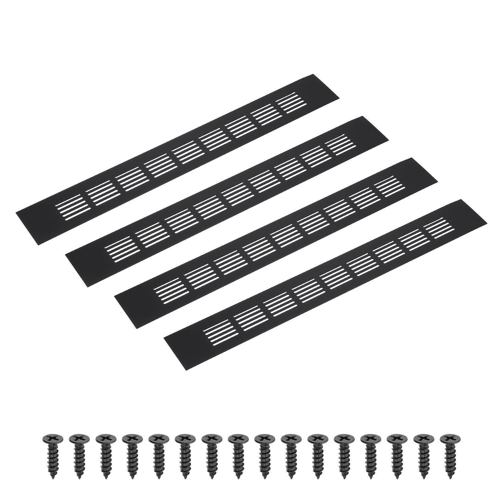 PATIKIL 16 x 2 Inch(400mm x 50mm) Rectangle Ventilation Grille, 4PCS Aluminum Air Vent Cover Louvered Ventilation Cover with Mounting Screws for Cabinet Closet Door Wardrobe, Black