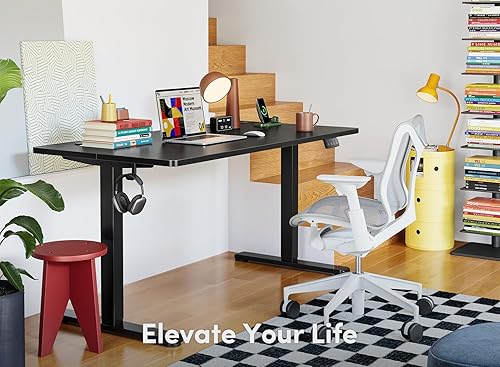 Miniatura 2 de FEZIBO Electric Standing Desk, 55 x 24 Inches Height Adjustable Stand up Desk, Sit Stand Home Office Desk, Computer Desk, Black Negro -,marrón