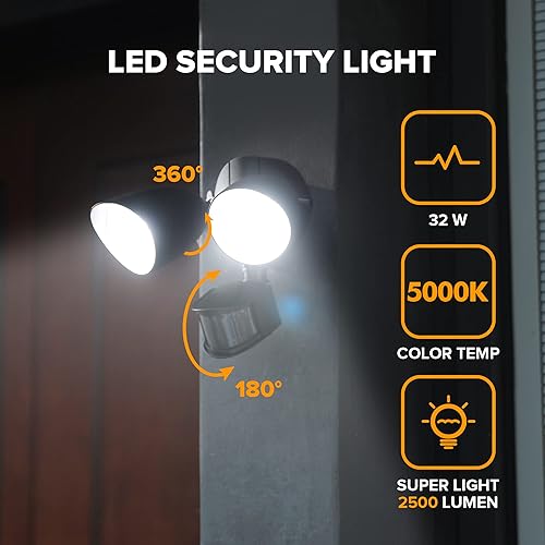 Miniatura 2 de LUTEC Luces LED de seguridad de 32 W, 2500 lúmenes, luz con sensor de movimiento para exteriores, luz diurna de 5000 K, IP54 impermeable, atardecer