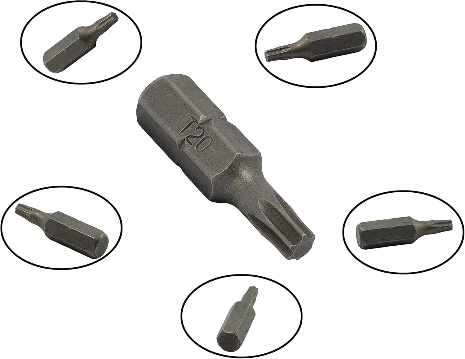 AERZETIX - C62125 - Set of 5 1/4'' Star T20 6 Sides Screw Bits - Length 25 mm - Ratchet Wrench Wrench Socket Screwdriver Mechanical Hardware - S2 Steel