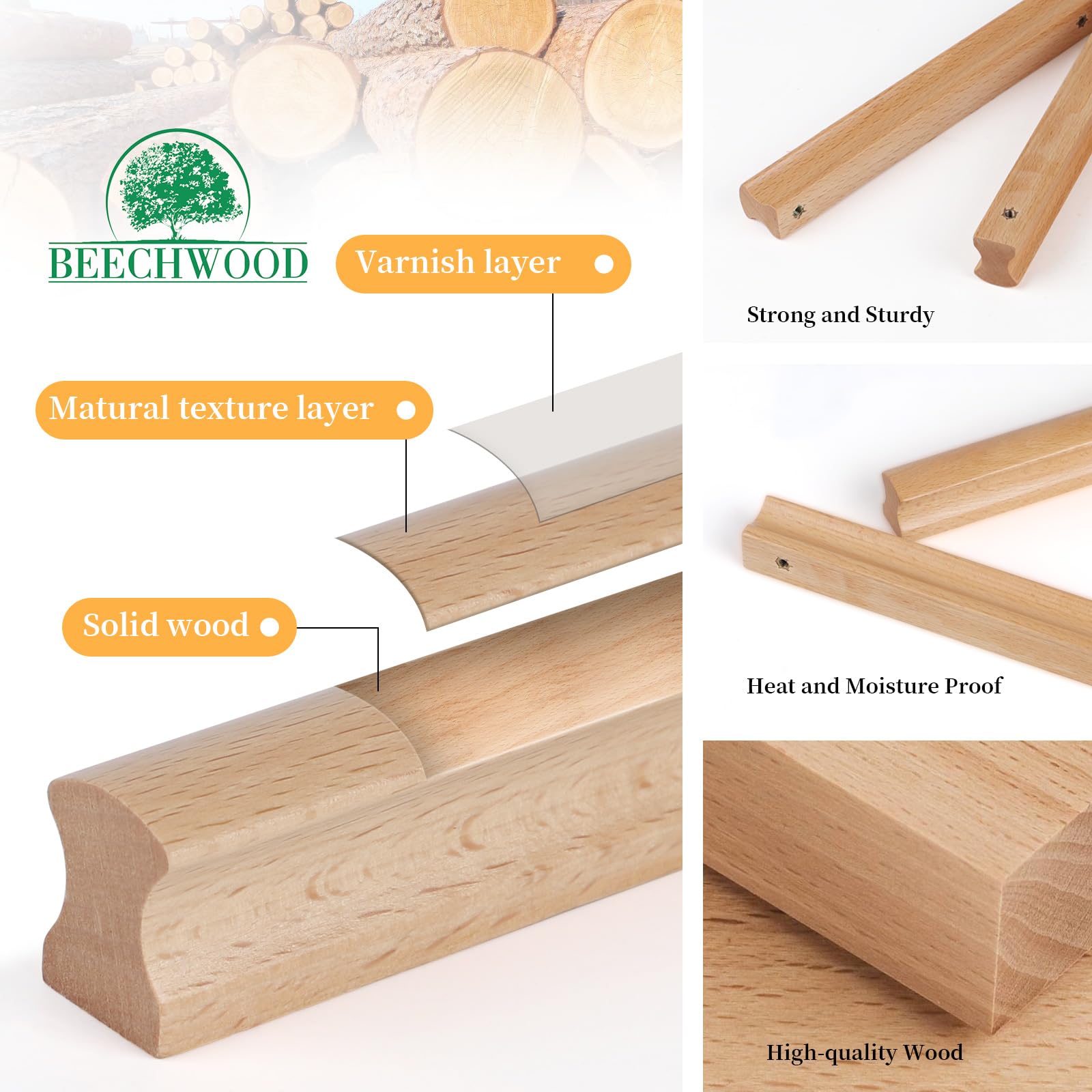 Maniglie Legno Per Mobili - 6 Pomelli Cassetti Con Viti, Fori 128mm - Foto 10