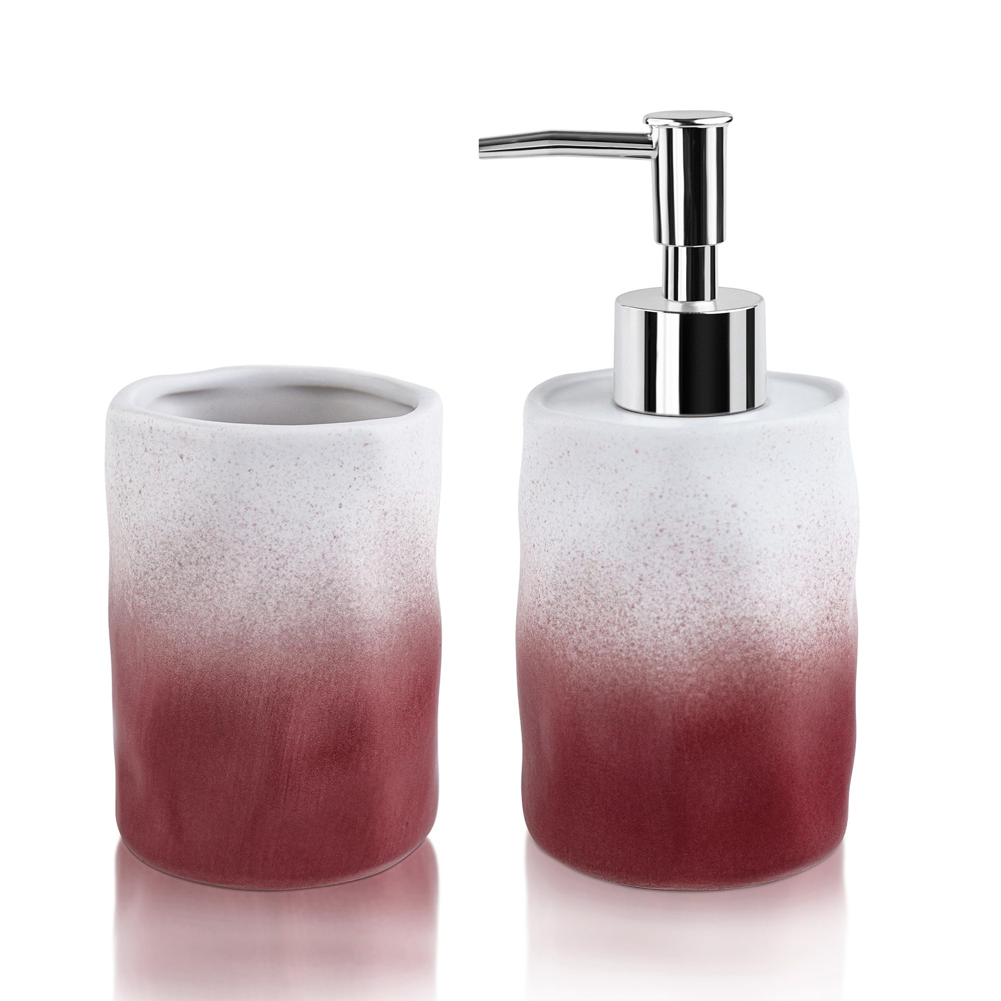 Ceramic Soap Dispenser for Wash Basin - Handwash Dispenser Bottle - Leak-Proof Design with Silver Glossy BPA-Free Pump, Flowra, Peach with Holder,SoapDispenser_FlowraCombo_PinkHolder