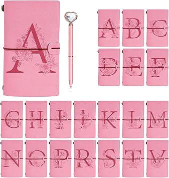 comprar agendas PERSONALIZADAS - agendas con nombre bonitas - papeleriabonita.com - ACuaderno de Cuero Inicial, Diario Cuaderno con Bolígrafo de Diamante de Corazón, Cuaderno de Viaje Rellenable Bloc de Notas, Regalo Cumpleaños Navidad para Niña Mujeres Amigas Profesores Hermana INICIAL